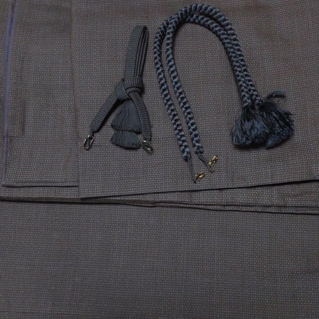 藍大島紬、未使用、小袖、羽織、羽織紐。