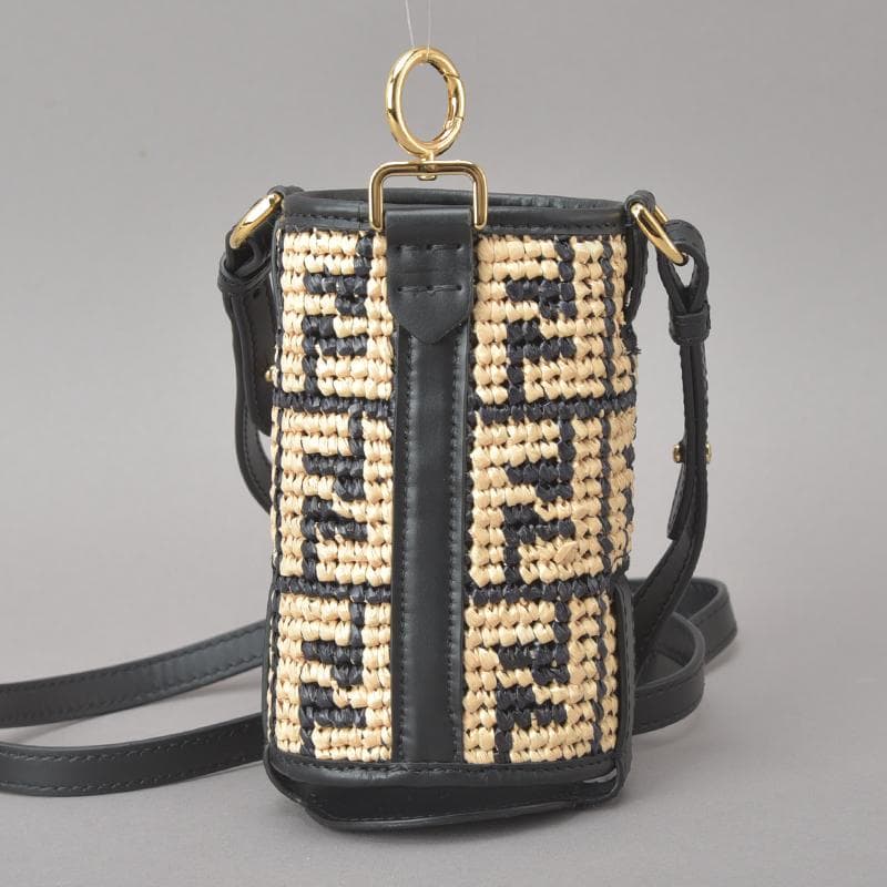 未使用◇FENDI フェンディ ズッカ ボトルホルダー ラフィア ストロー 黒