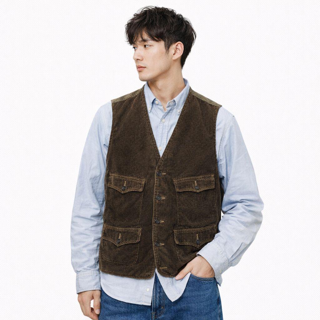 RRL コーデュロイ ワークベスト ブラウン L ヴィンテージ