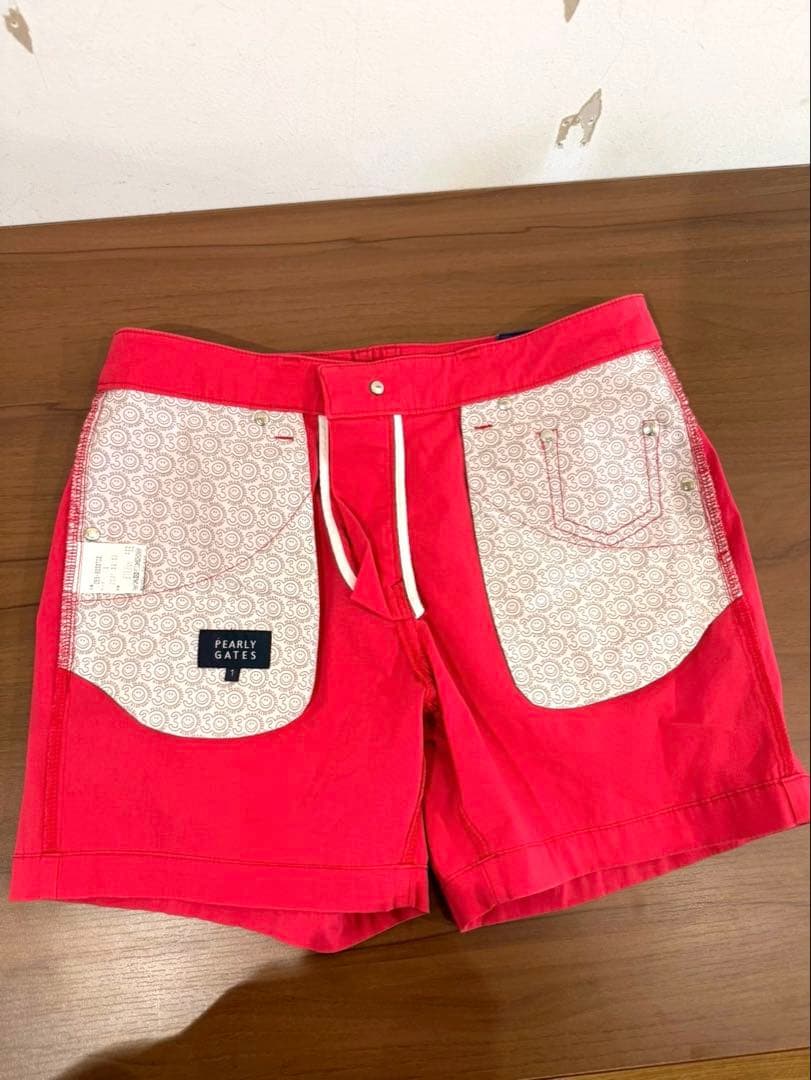 パーリーゲイツ ゴルフ ハーフパンツ 赤 サイズ1 刺繍