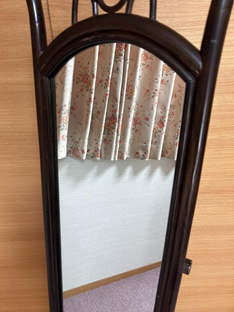 レトロ　ヴィンテージ　モダン　ラタン　姿見　全身鏡　スタンドミラー