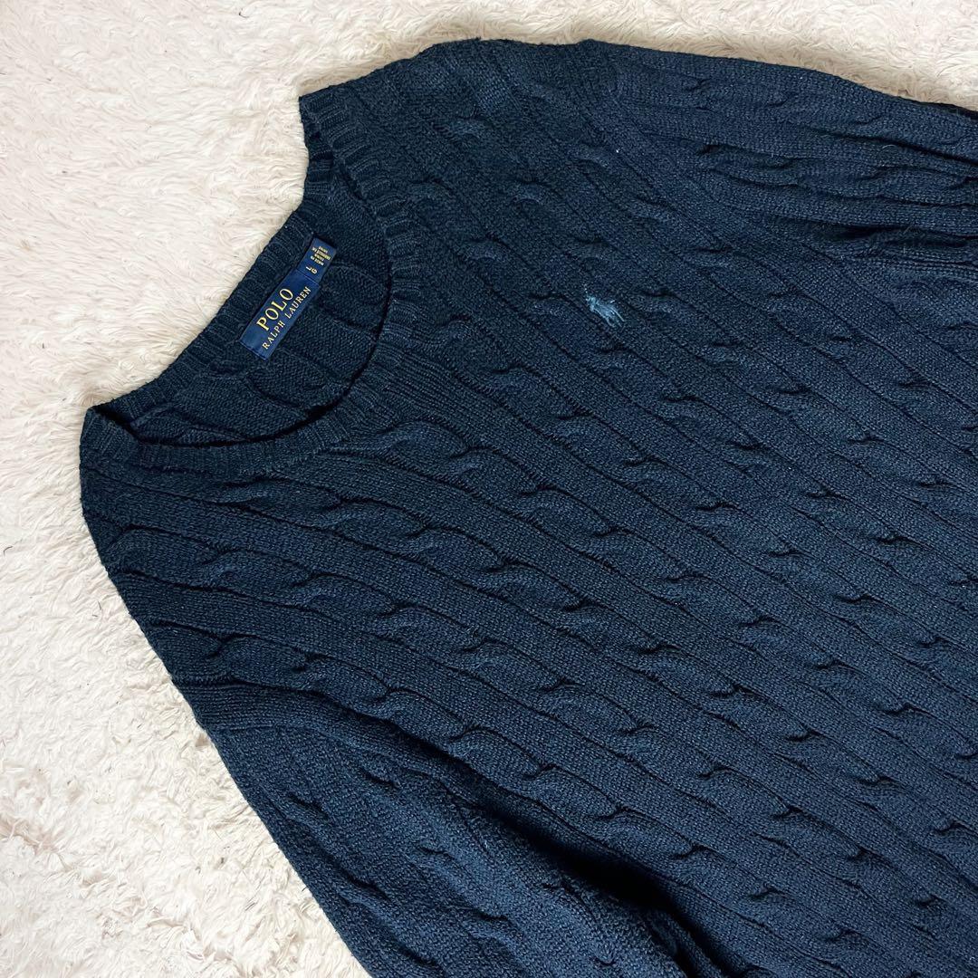 ラルフローレン ケーブルニット 現行 セーター ロゴ刺繍 ネイビー 紺 L
