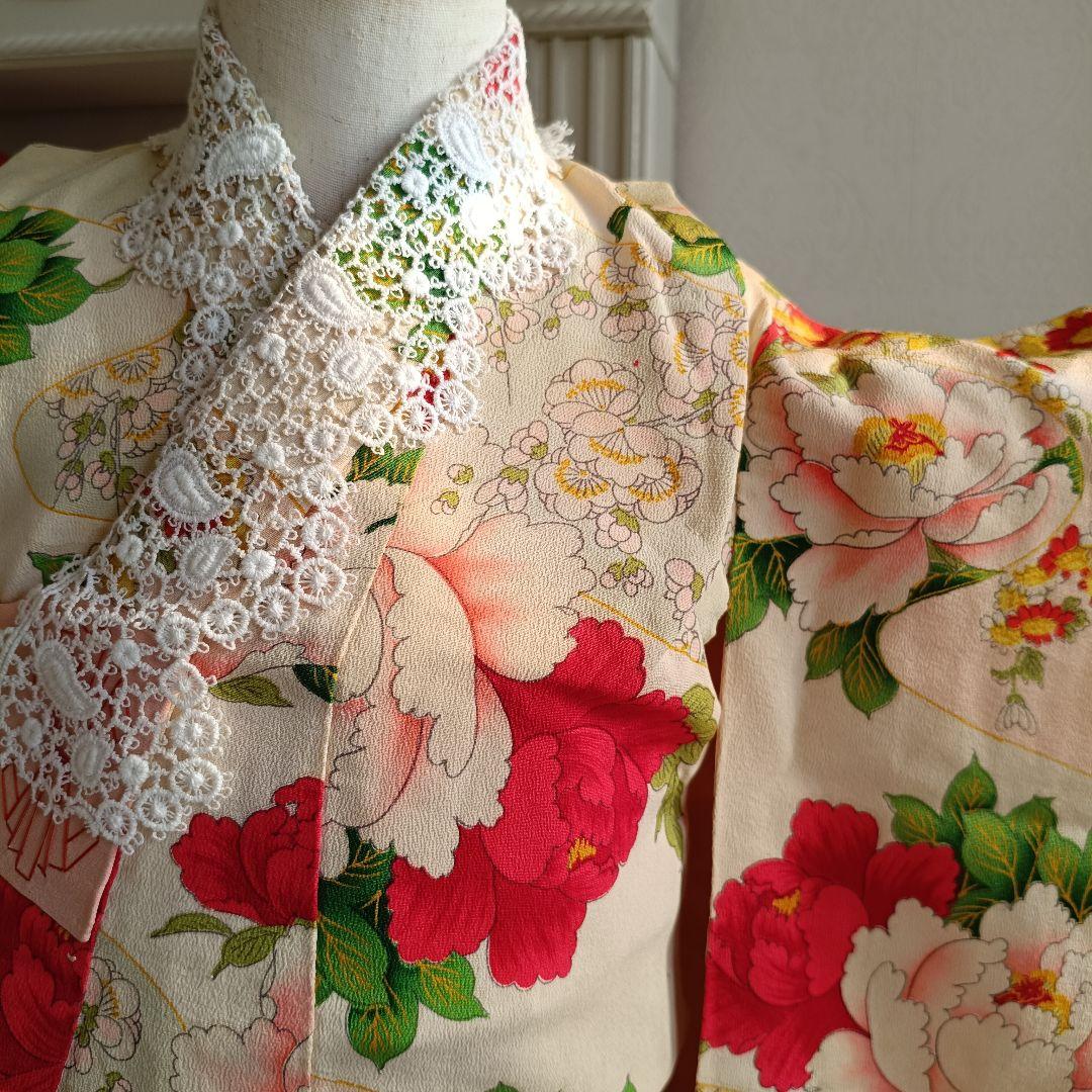 アンティーク大きな牡丹の花の着物単品