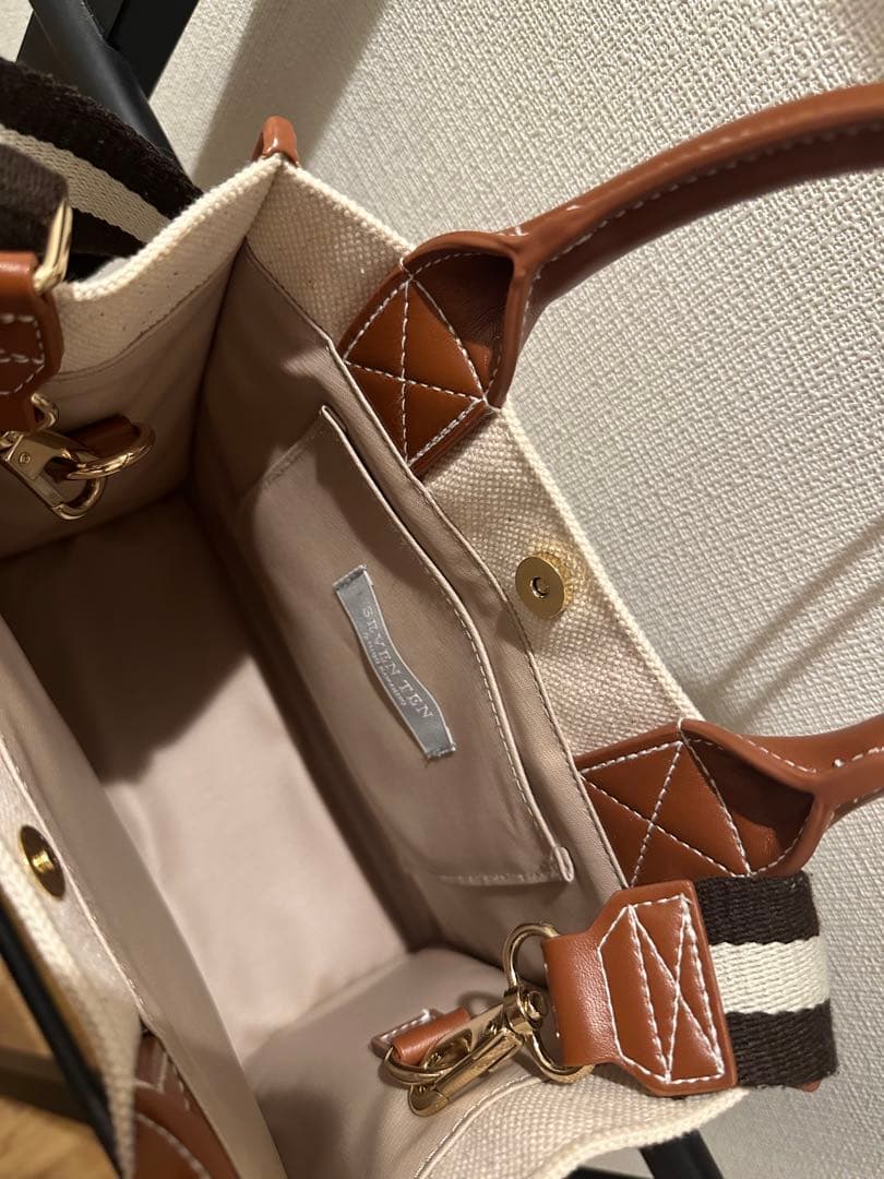 【美品】Seventen ワンポイント刺繍トートバッグ(オフホワイト/ミニ)