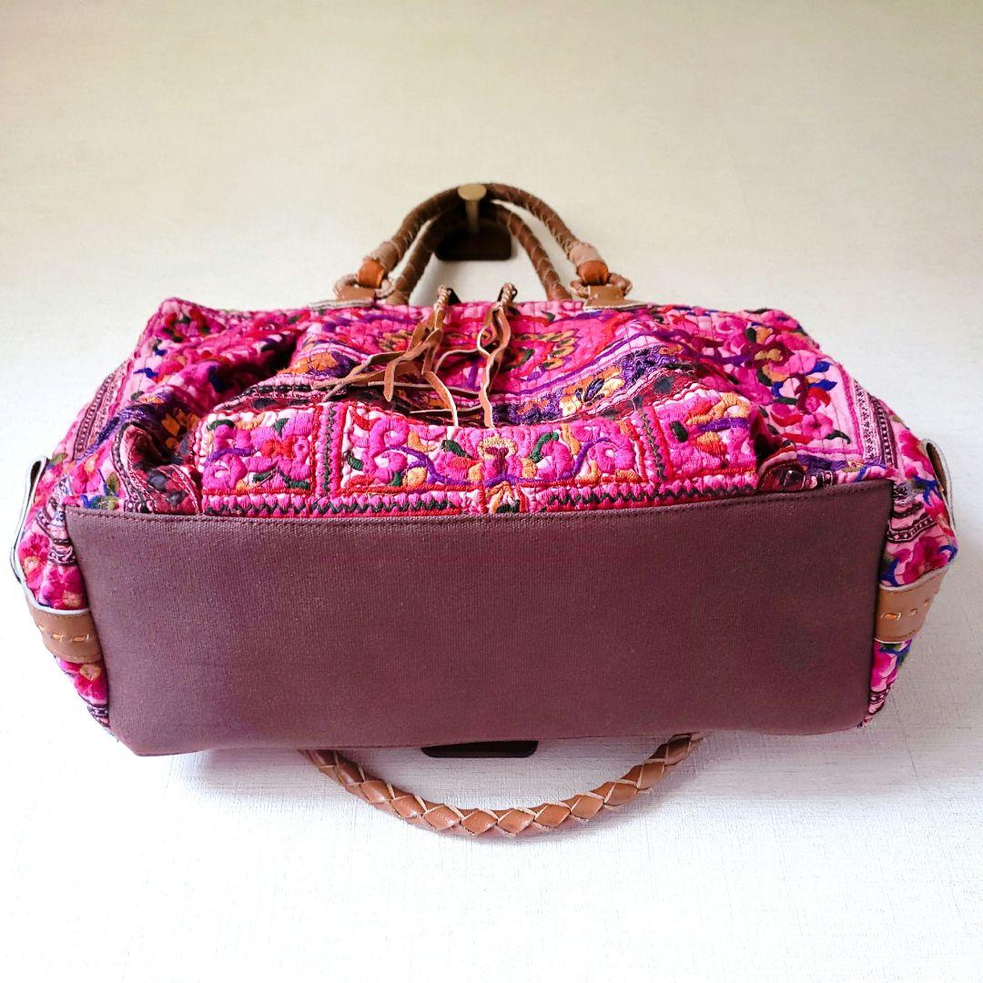★ 一点物 未使用 ★ アジア 少数民族 刺繍 古布 ショルダーバッグ ピンク