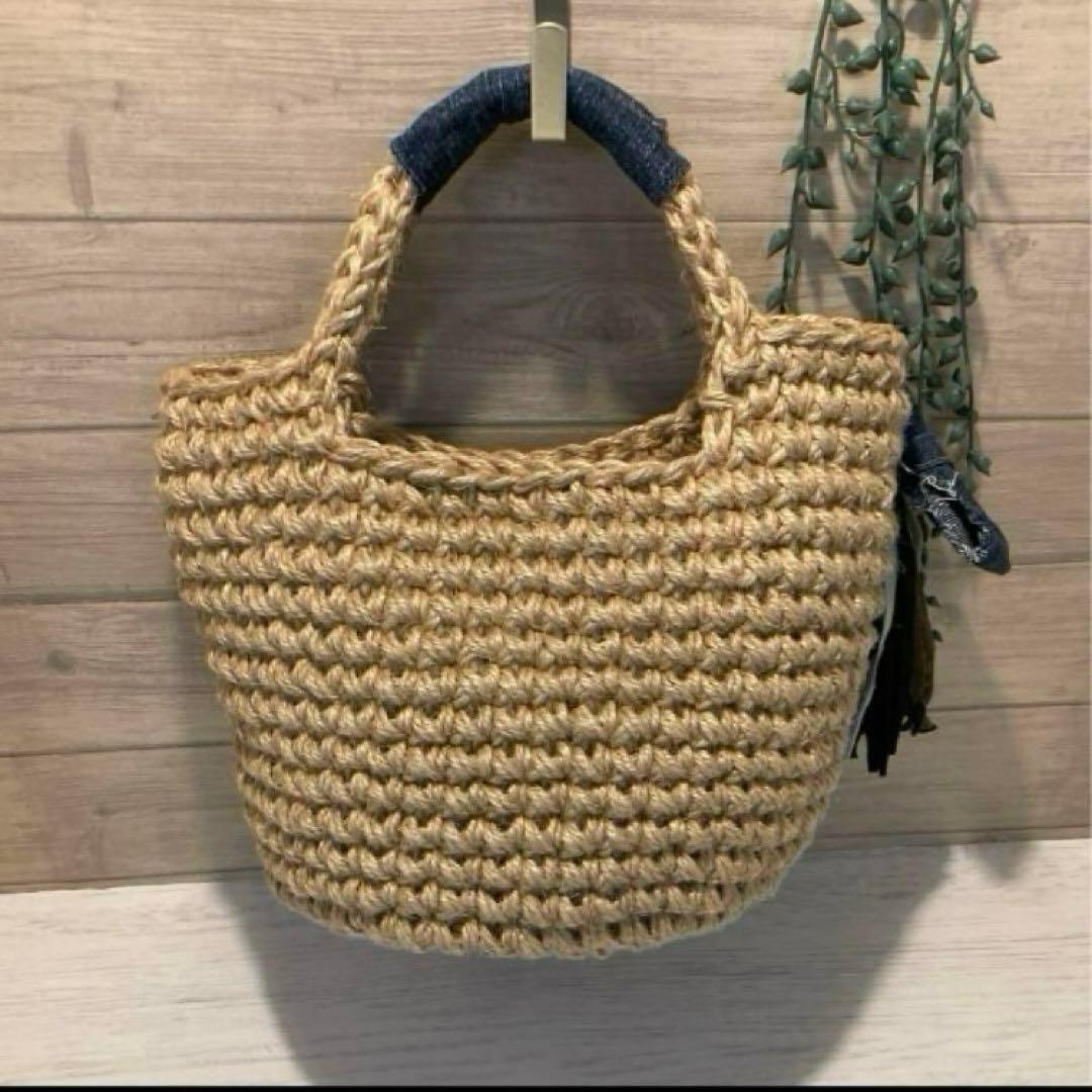 桔梗様 ハンドメイドバッグ デニムリメイクバッグ リメイクデニム カゴバッグ