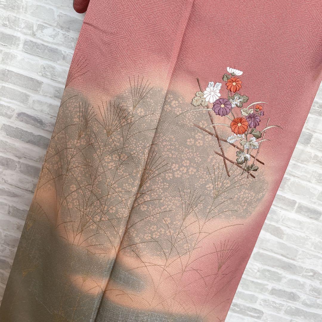 訪問着　フルセット　ツツジ　撫子　梅　萩　小花　手刺繍　可愛らしいお花　L1