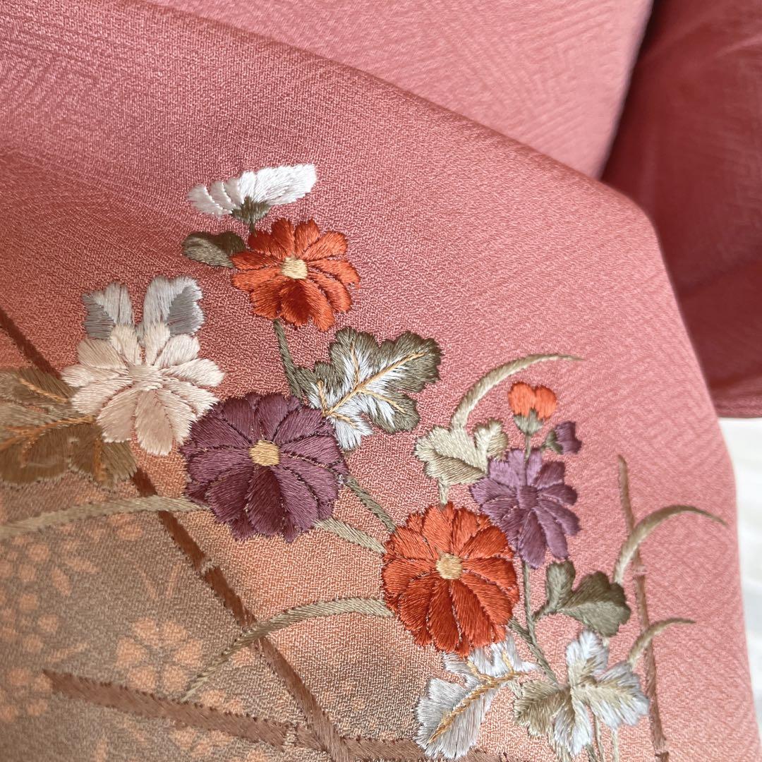 訪問着　フルセット　ツツジ　撫子　梅　萩　小花　手刺繍　可愛らしいお花　L1