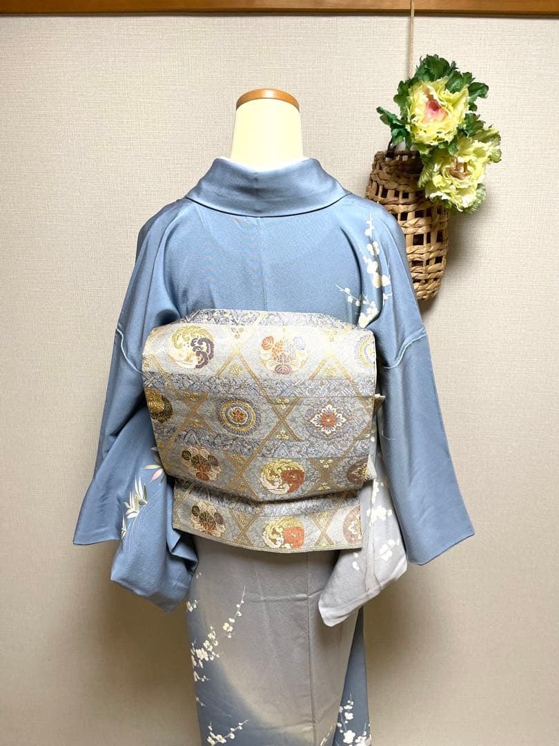 ♦️4点フルセット　（二重太鼓の作り帯＋友禅訪問着　フォーマル用帯揚げ&帯締め）