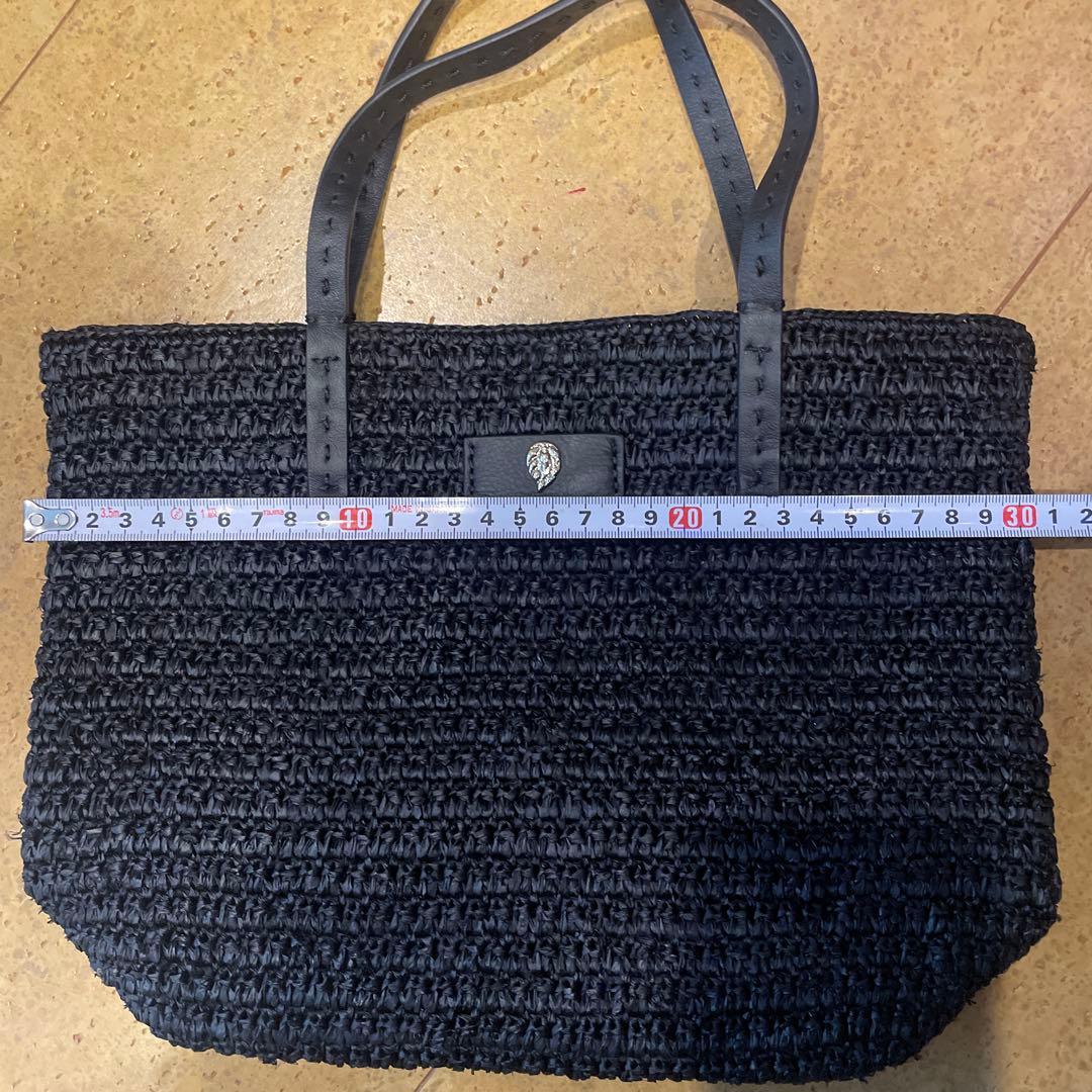 ヘレンカミンスキー 黒のレザー持ち手ラフィアトートバッグ