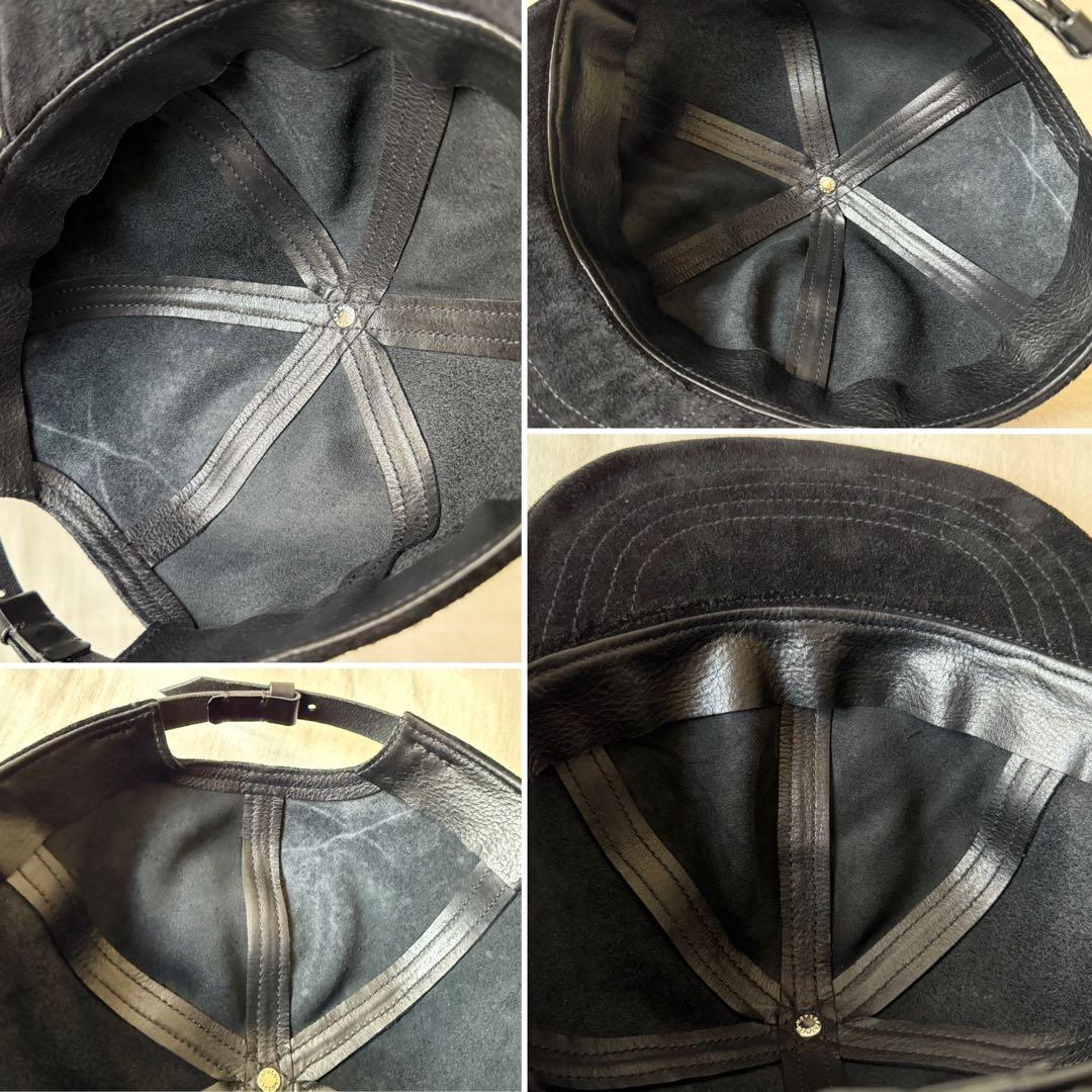 美品 LEATHER&SILVER MOTO レザーキャップ 黒 モトレザー