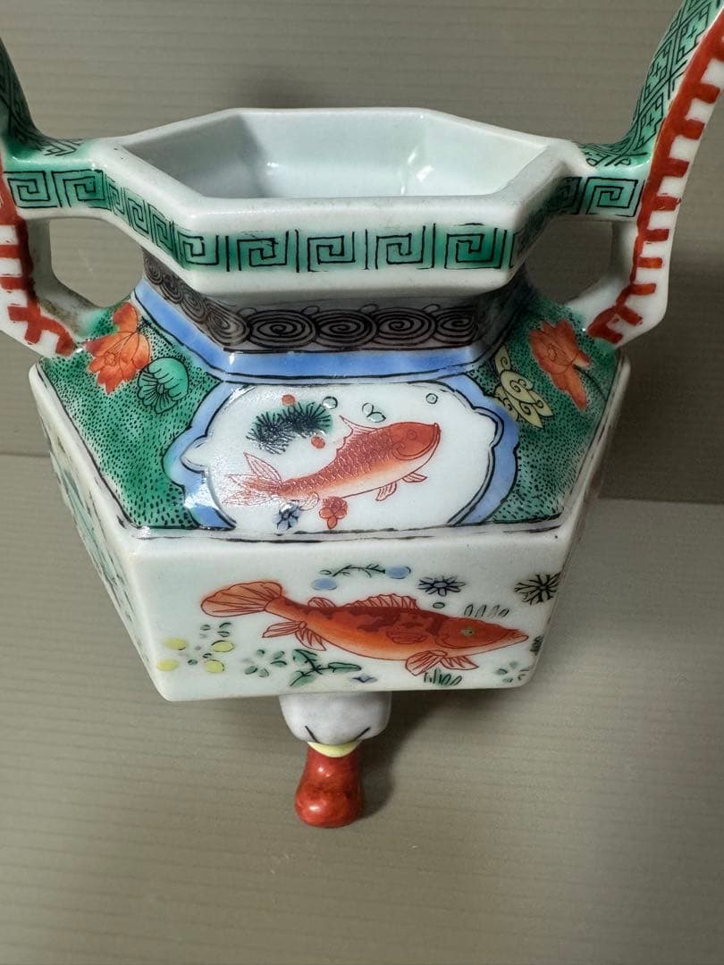 2091 希少　魚文　香炉　時代物