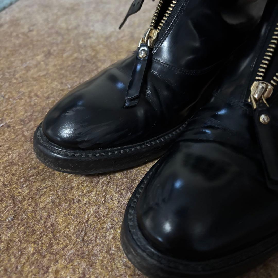 ルイヴィトン レザー ショートブーツ 黒 37 LV ベルト コードバン 革靴