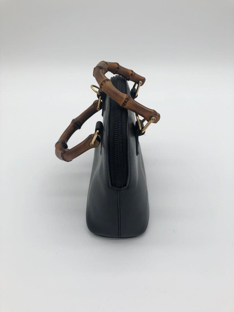 【訳あり】GUCCIグッチブラックハンドバッグ バンブーハンドル付き