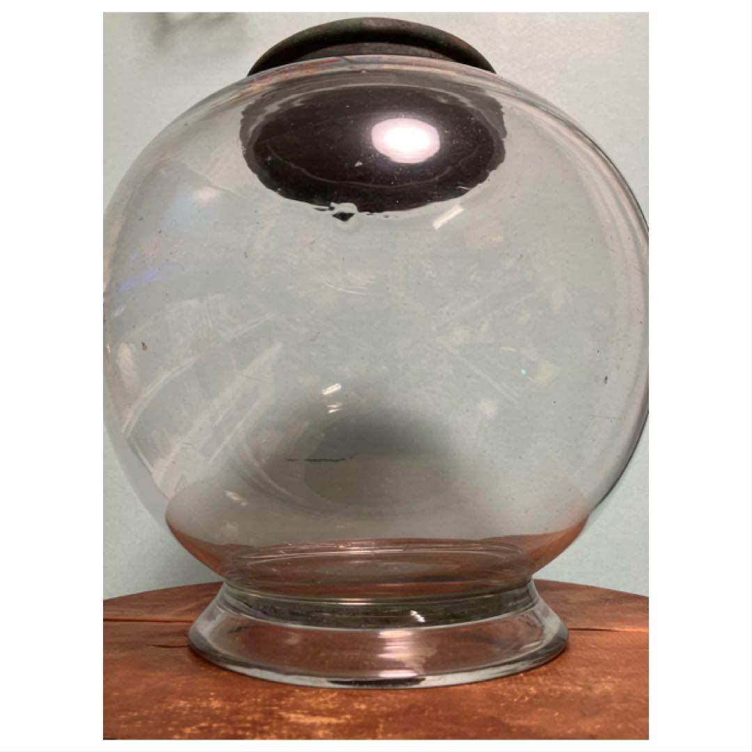 大正時代の丁寧仕上げの銅製蓋付き地球瓶◇菓子瓶◇駄菓子瓶◇時代物◇レトロガラス