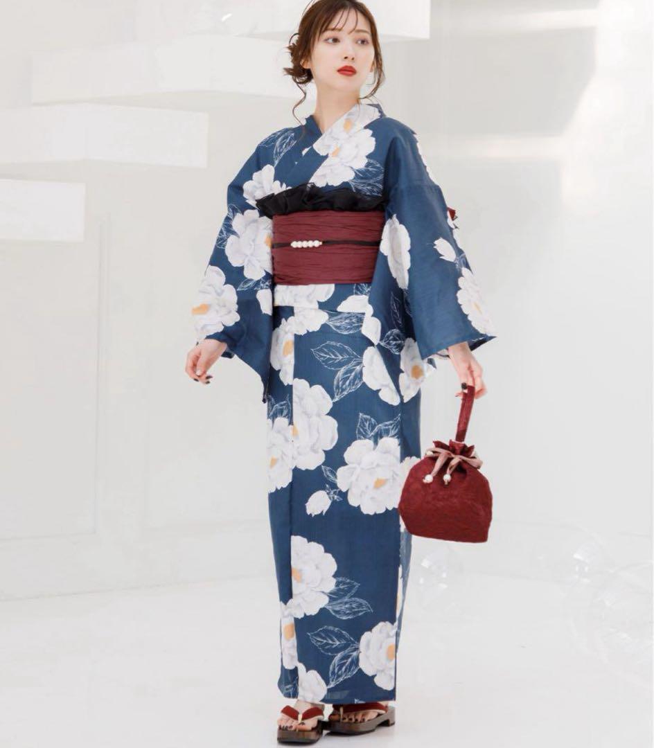 【Dita】ディータ 浴衣セット 涼風の藍紺牡丹 浴衣 下駄付き