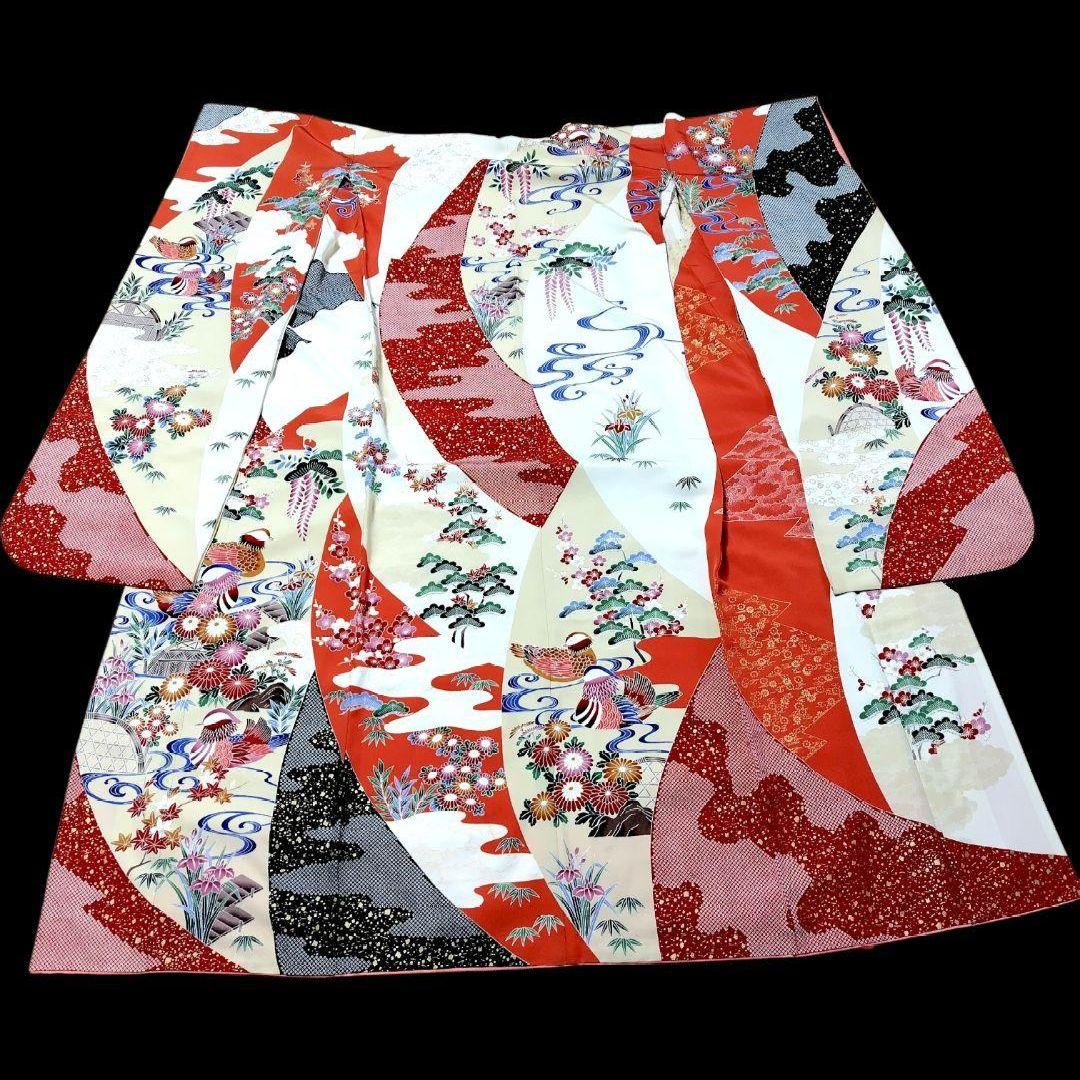 振袖フルセット(6点)・高級古典柄・友禅染め・箔散らし・金彩加工・鴛鴦・正絹