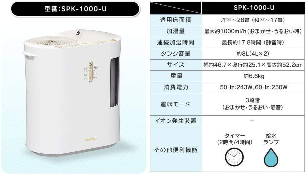 アイリスオーヤマ 加湿器 肌ナビ搭載 ベージュ SPK-1000-U