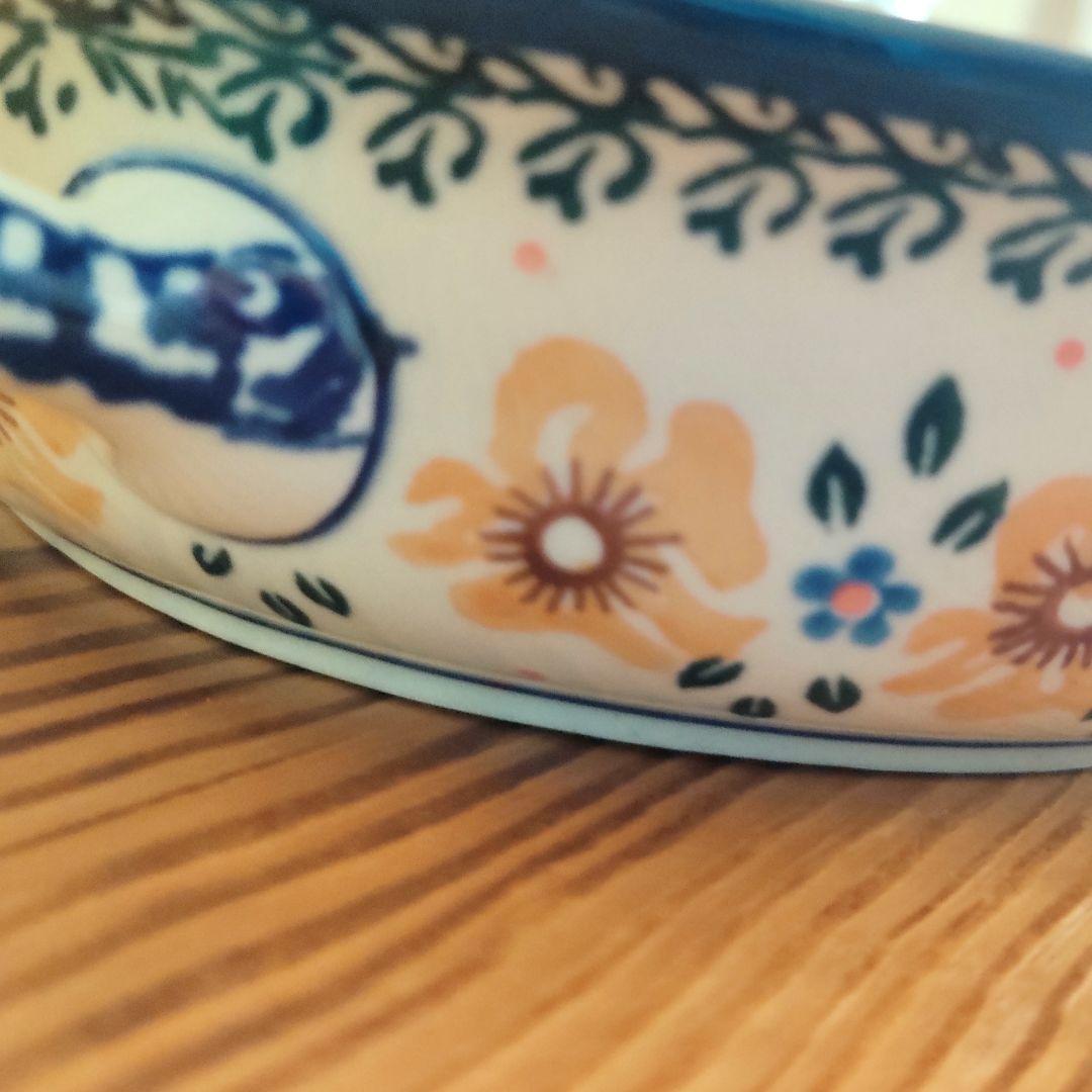 新品　ポーランド食器　取っ手付きボウル　73　レトロな黄色のお花　中　ツェラミカ