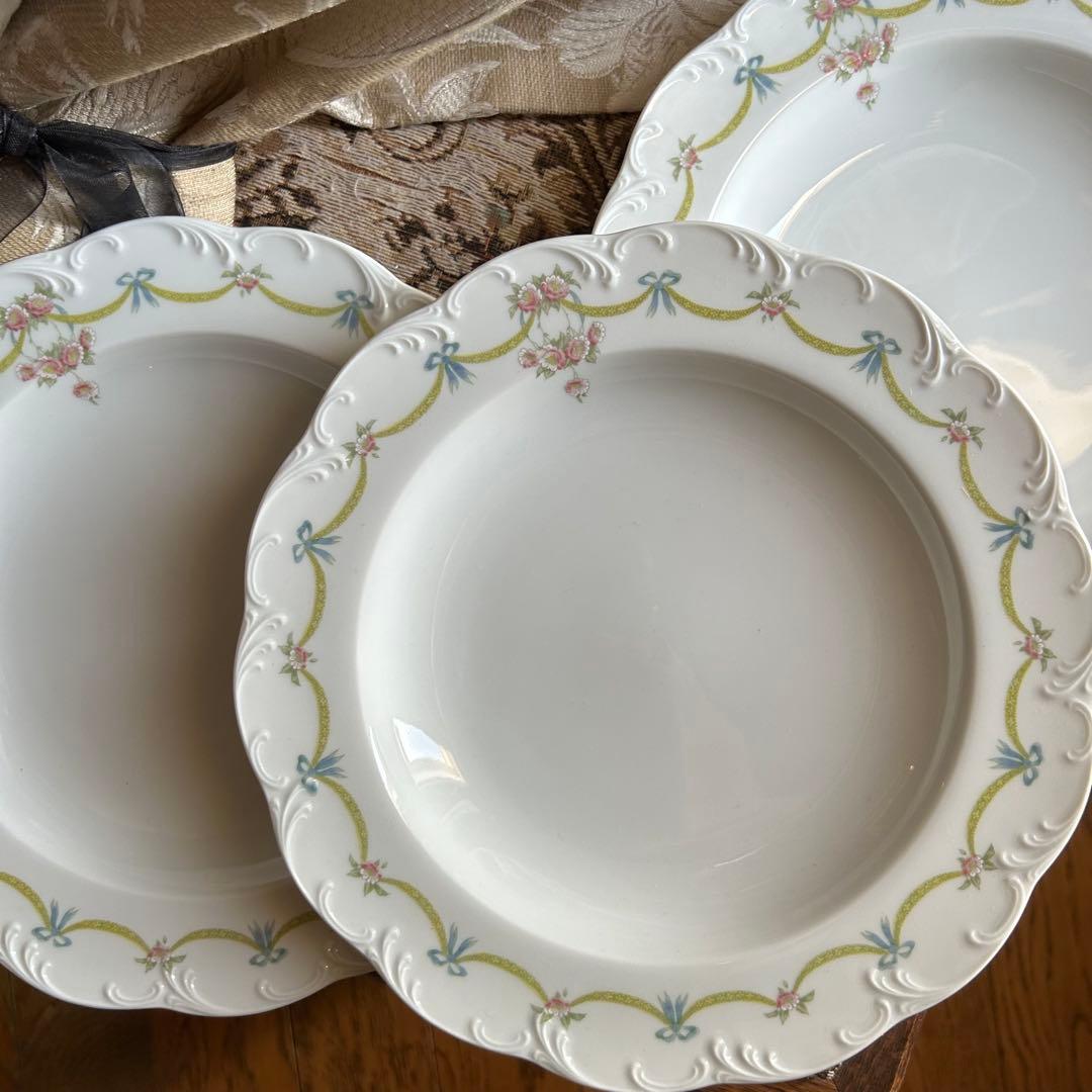 ドイツ製ROSENTHAL可憐なリボンガーランド ホイップレリーフディッシュ6枚