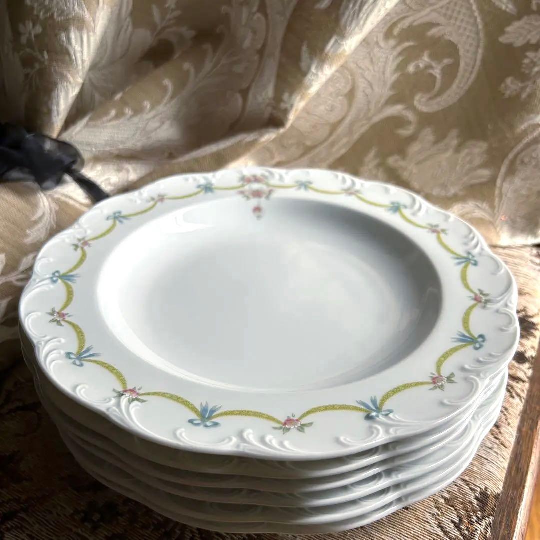 ドイツ製ROSENTHAL可憐なリボンガーランド ホイップレリーフディッシュ6枚