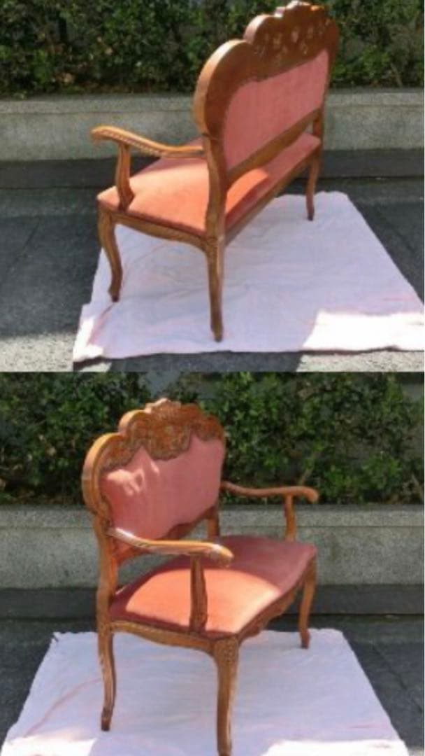 鋲打♦️猫脚 アンティーク 透かし彫り♦️ ロココ ソファ♦️高級 ベルベット♦️送料込