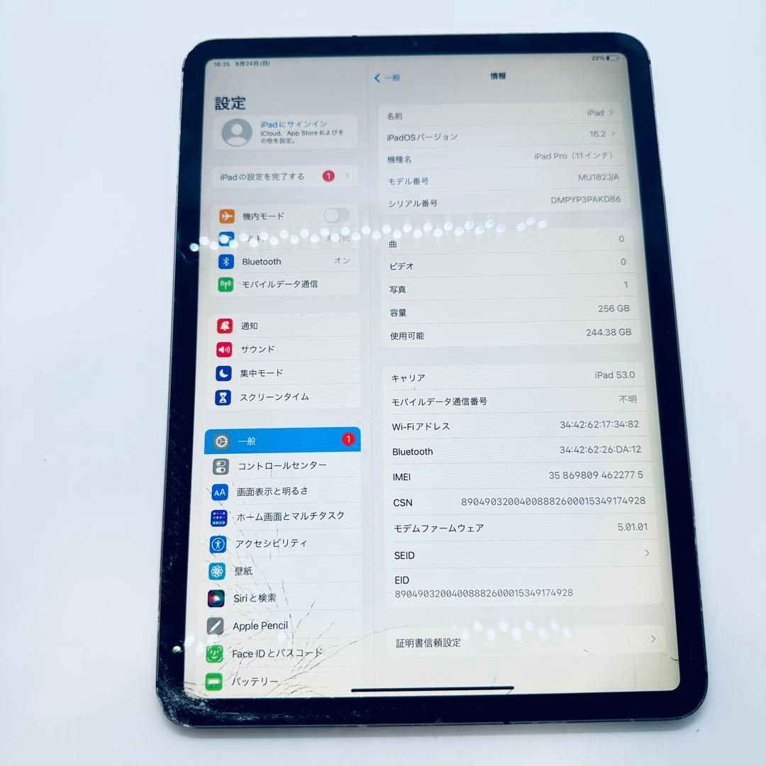 【画面割れ特価！】 iPad Pro 11インチ 256GB Cellular