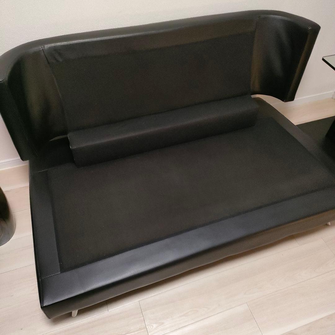 上質モダン 2人掛けソファ グレー×ブラックレザー調