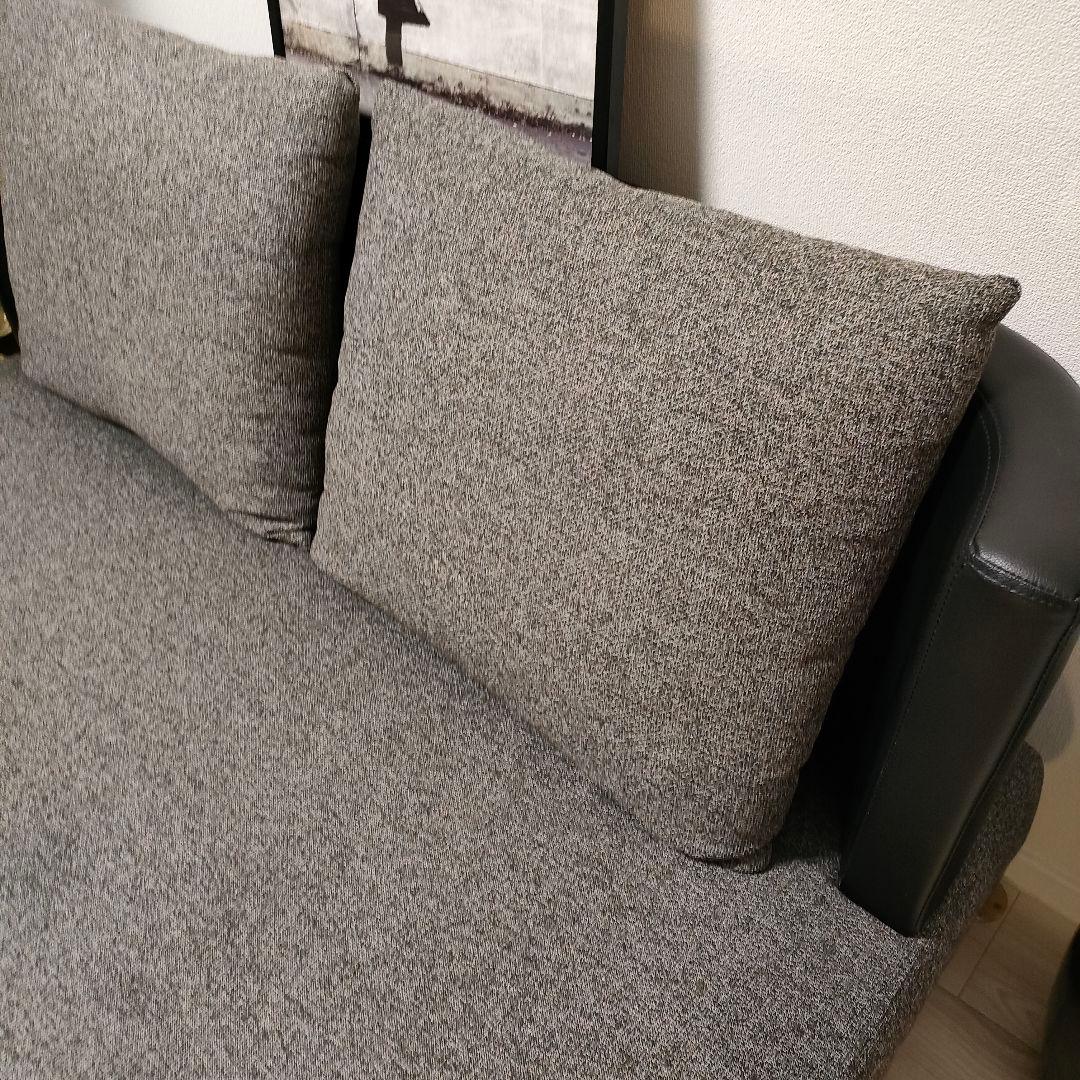 上質モダン 2人掛けソファ グレー×ブラックレザー調