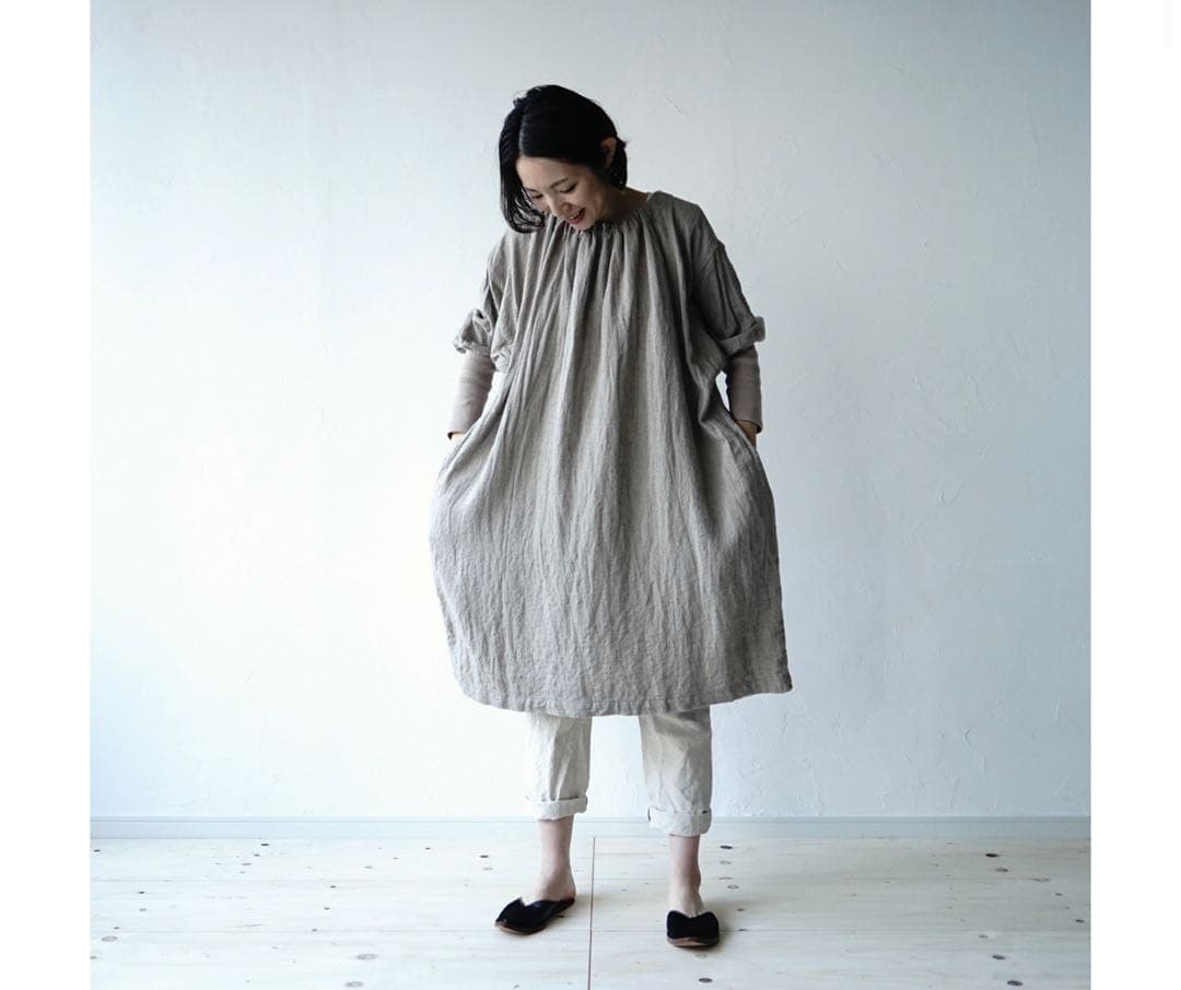 ★カポック★kapoc★SACK★割烹着★リネン ★エプロン★2way★ベージュ