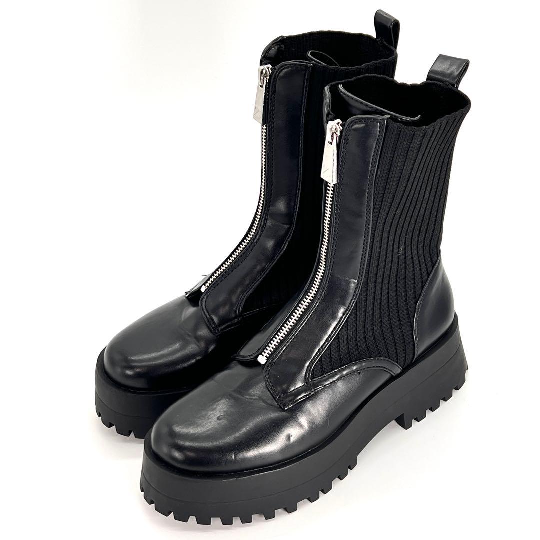 【美品】ZARA ザラ 厚底 ソックスブーツ フロントジップ トラックソール