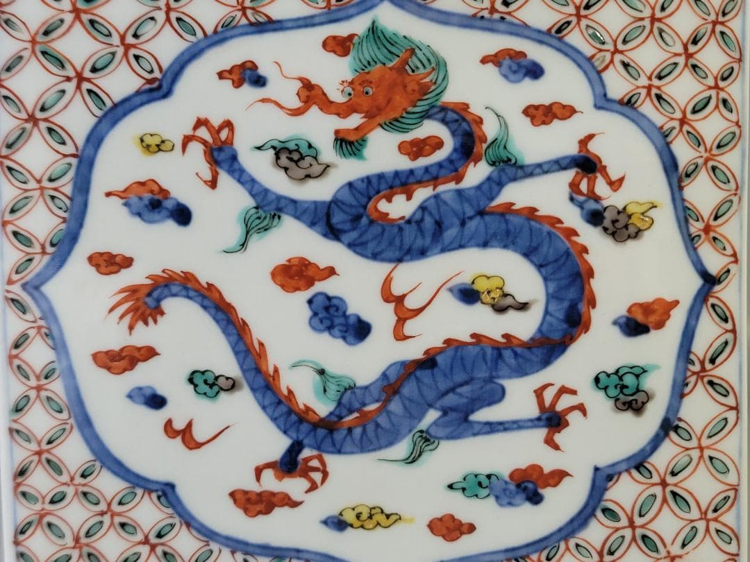 茶道具 萬暦赤絵 四方 蓋物 水指 美品 DT770