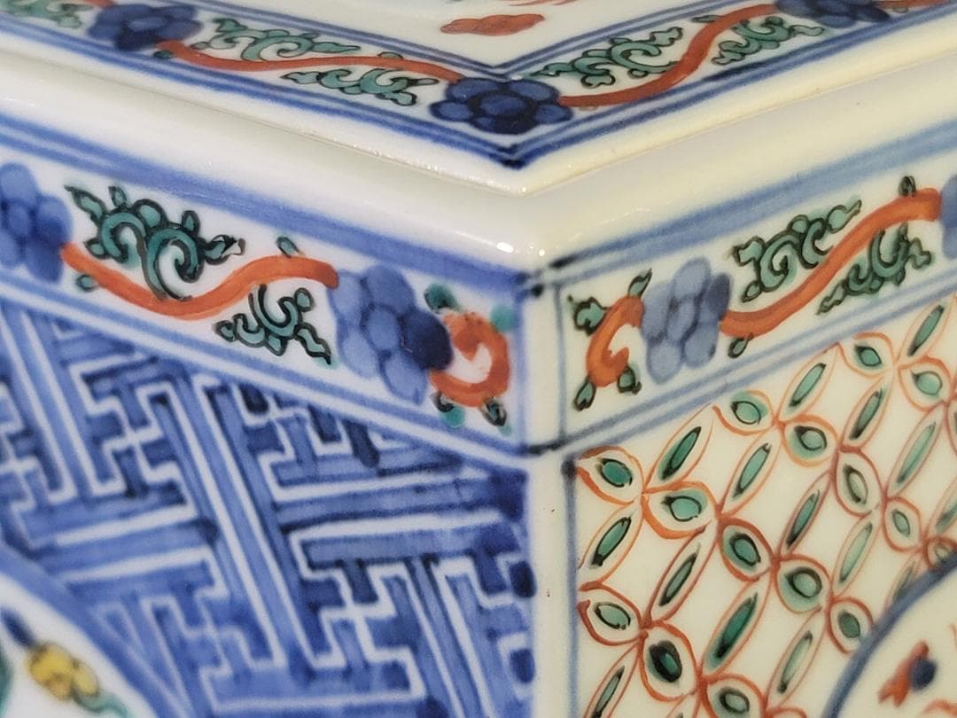 茶道具 萬暦赤絵 四方 蓋物 水指 美品 DT770