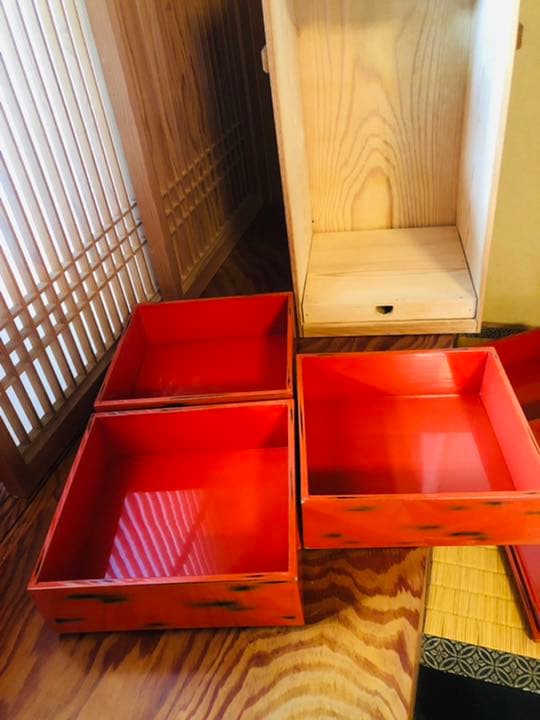 根来塗　重箱　本堅地蝋色塗　五段　蔵出し