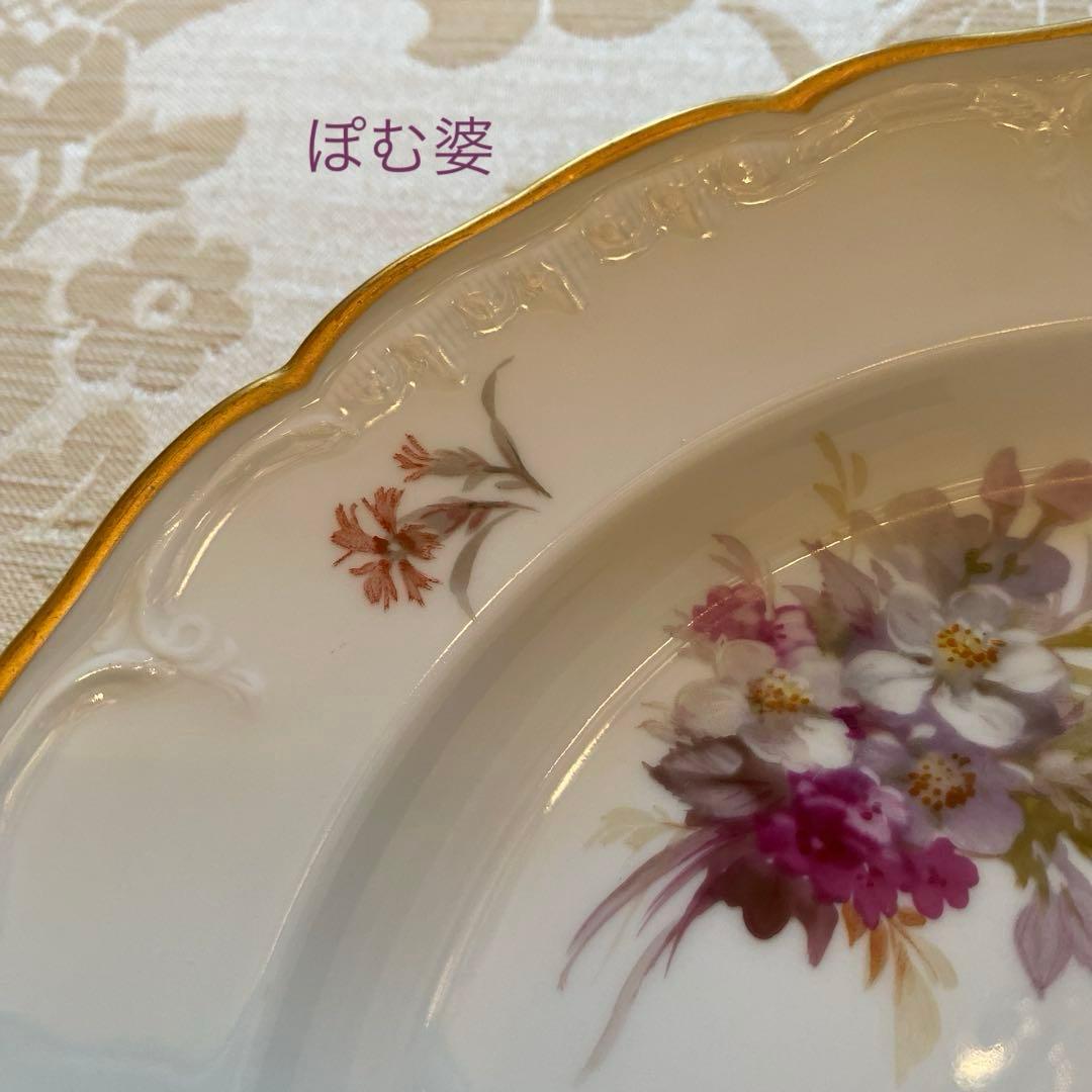 【KPMベルリン】印象派 印象主義「花と蝶」 金彩 レリーフ 皿／ランチョン皿