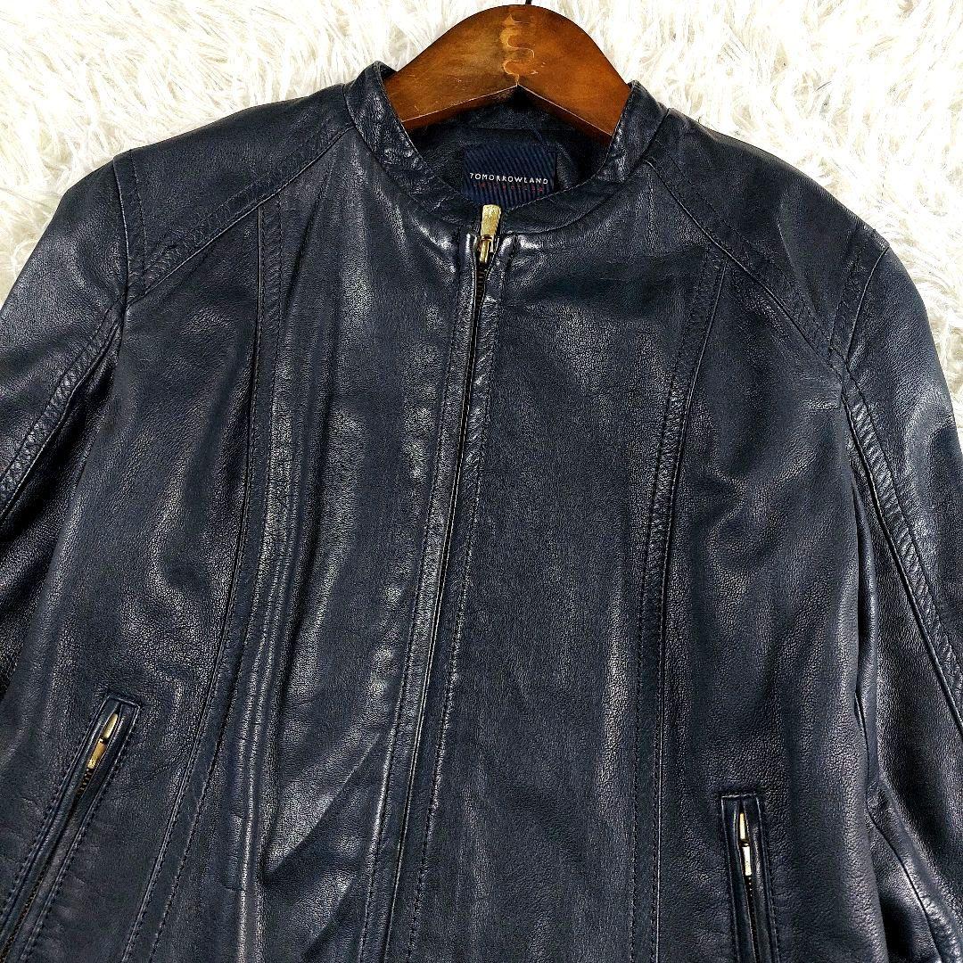 美品 トゥモローランド ラムレザー 羊革ノーカラー シングルライダースジャケット