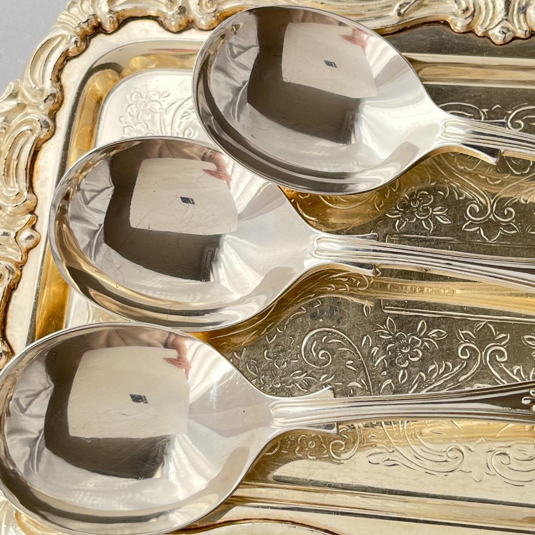 【英国】 キングスパターン コンソメスプーン 6本【シルバープレート】