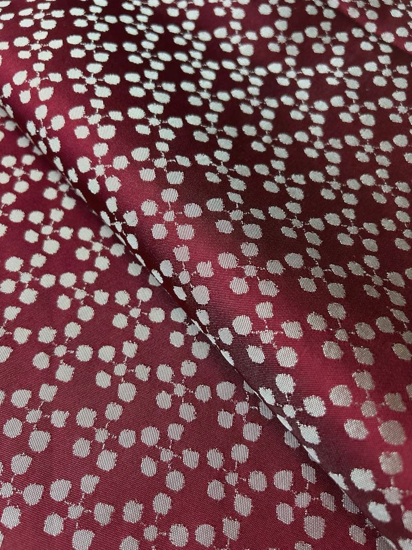 ☆龍村美術織物☆九寸開き名古屋帯 利休緞子 比翼仕立て 艶やかな臙脂色 利休梅