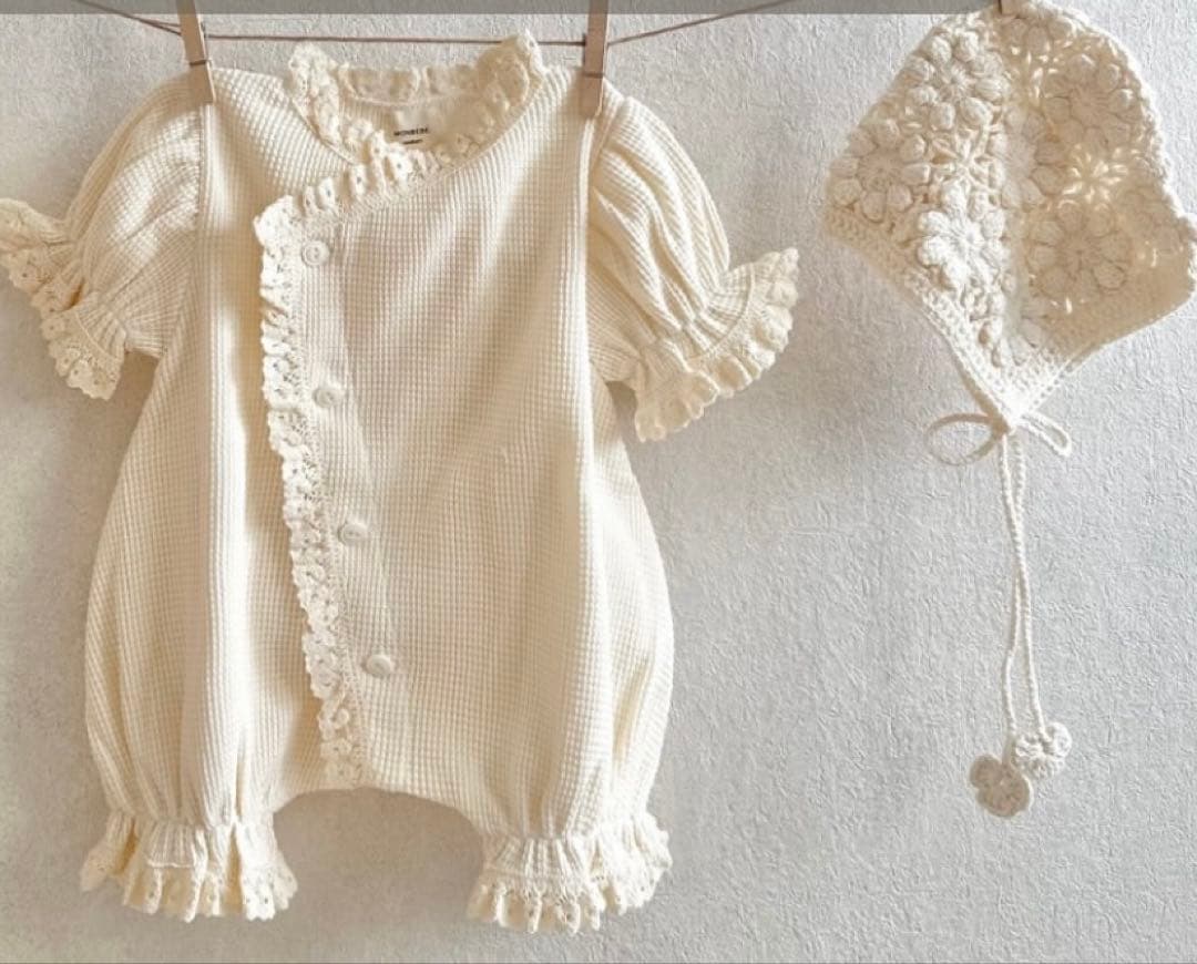 ciel de bébé ワッフル退院着　ボンネット
