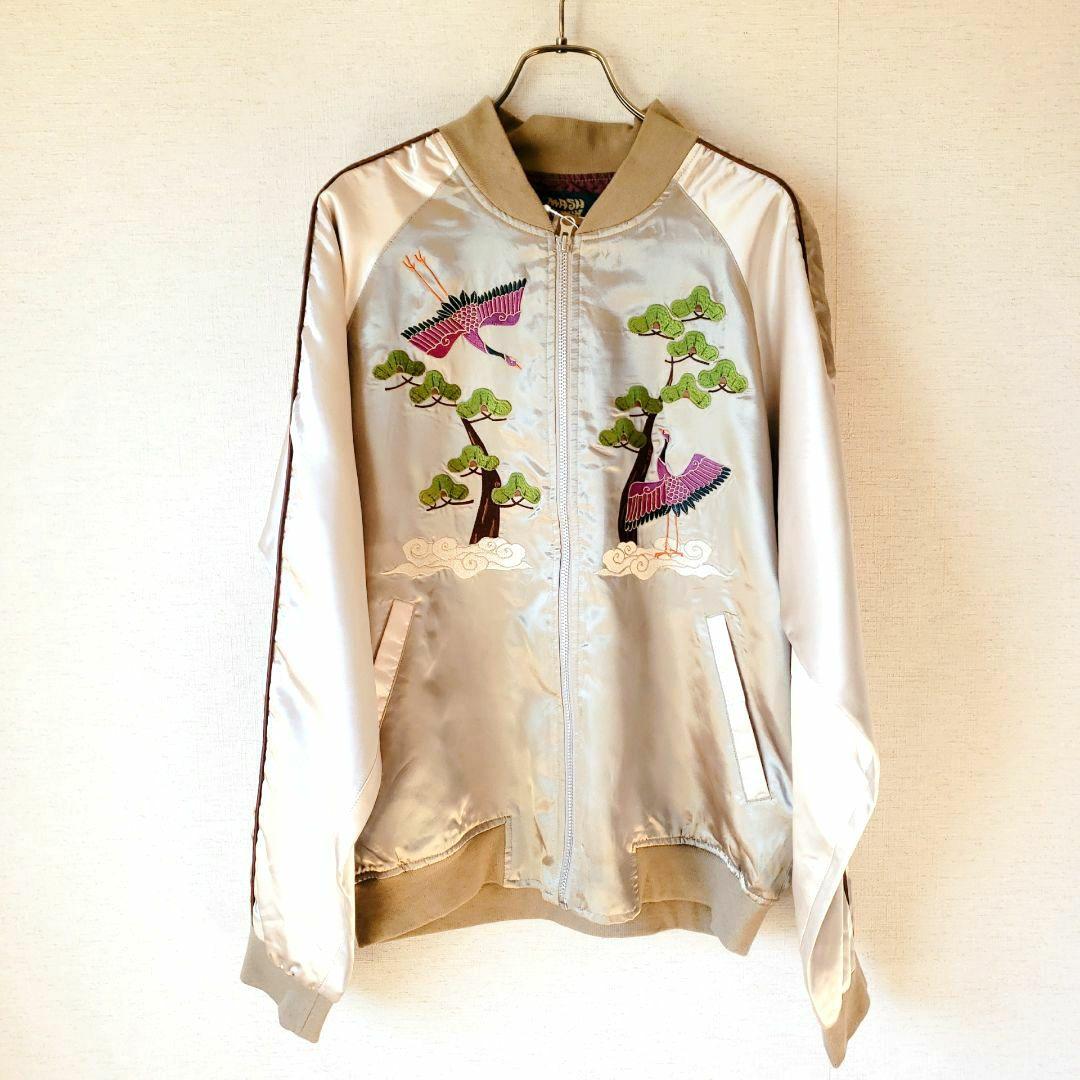 ★未着用★ マッシュマニア スカジャン ゴールド サテン 鶴 松 刺繍