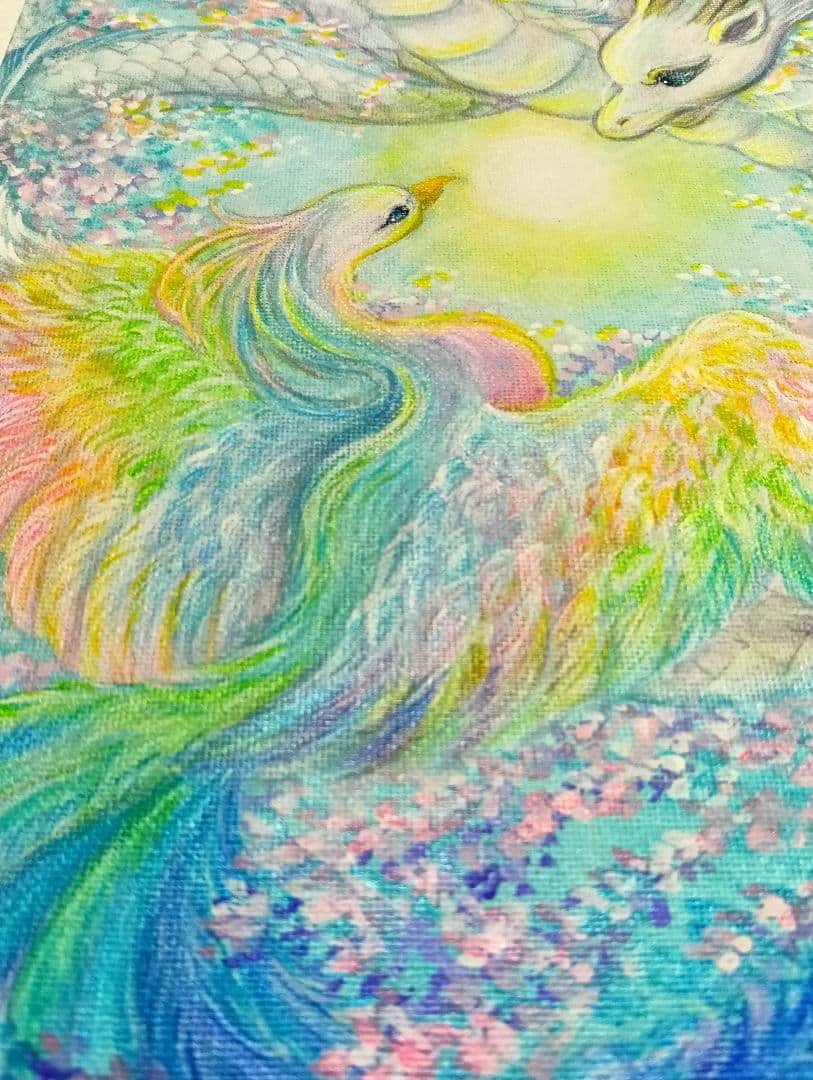 No.481 鳳凰と龍　大きめサイズ　Ｆ4 絵画　　開運絵画