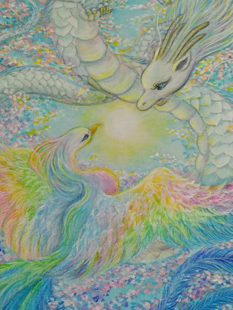 No.481 鳳凰と龍　大きめサイズ　Ｆ4 絵画　　開運絵画