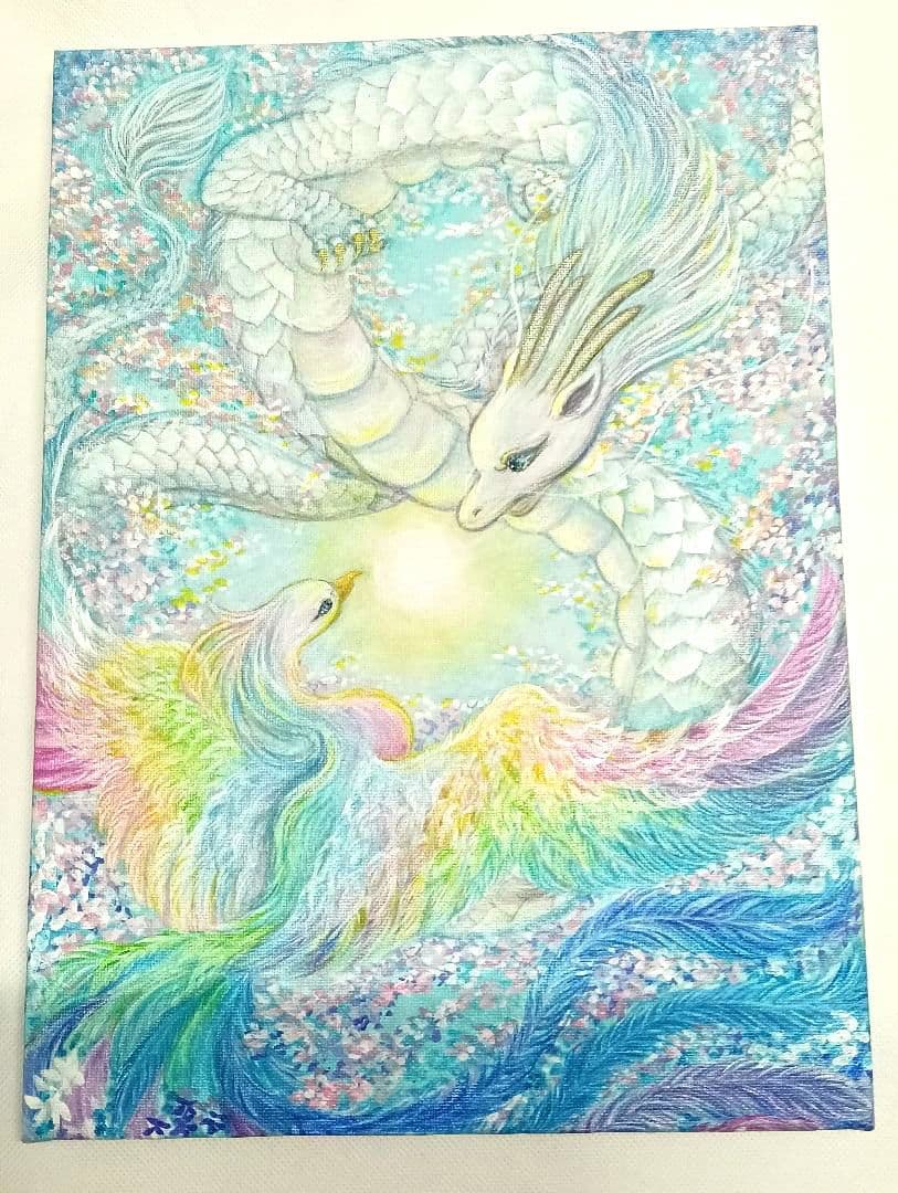 No.481 鳳凰と龍　大きめサイズ　Ｆ4 絵画　　開運絵画