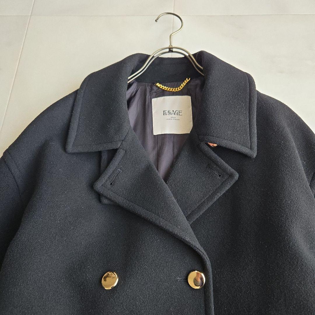 レサージュ SUPER120 ステンカラーショートコート ブラック