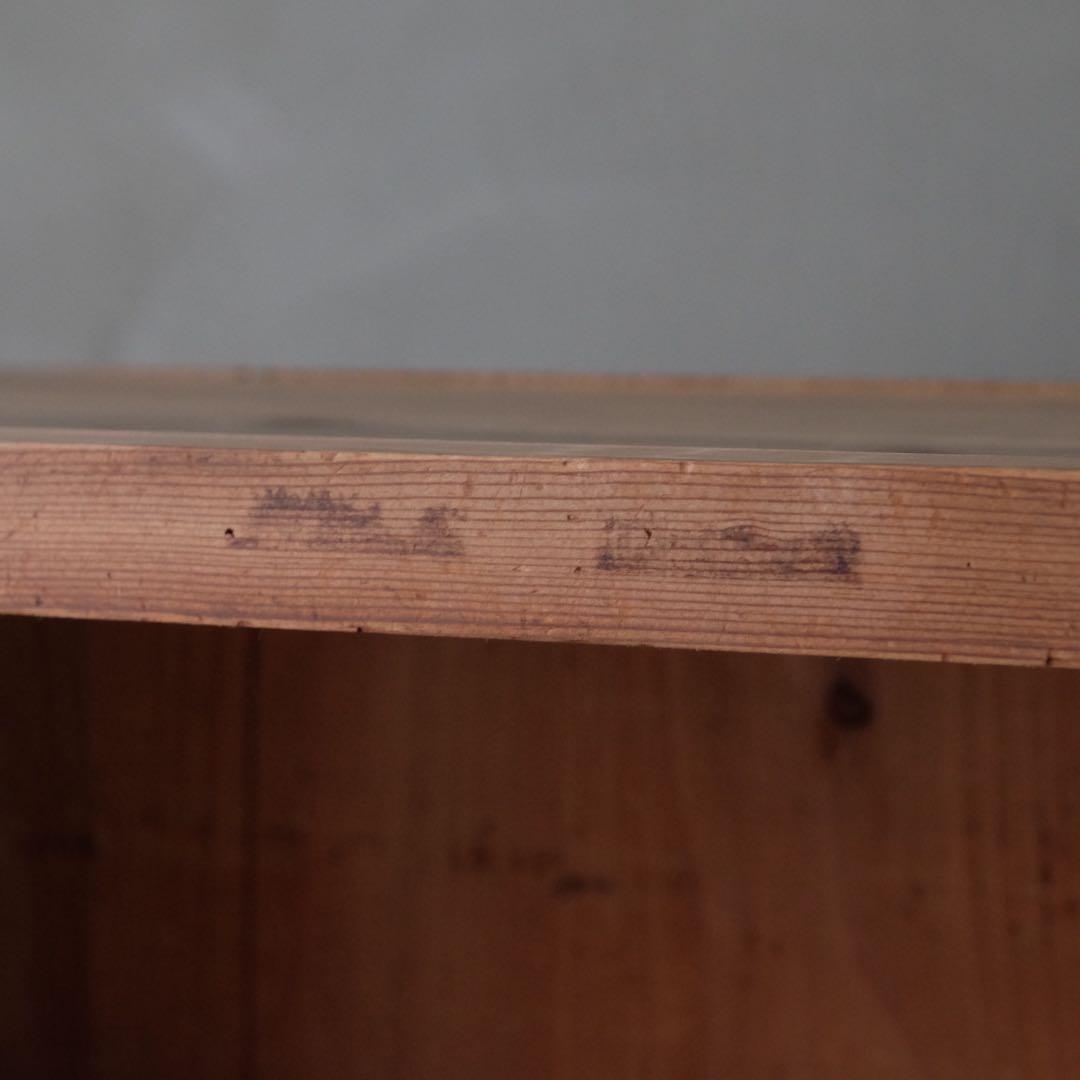 大正期 杉材 ガラス戸棚B ゆらゆらガラス　食器棚 収納棚 水屋 本棚 古家具