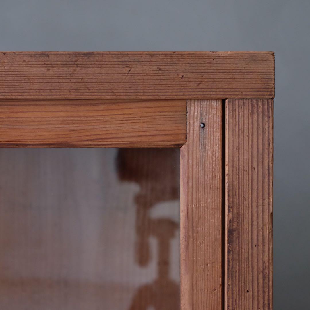 大正期 杉材 ガラス戸棚B ゆらゆらガラス　食器棚 収納棚 水屋 本棚 古家具