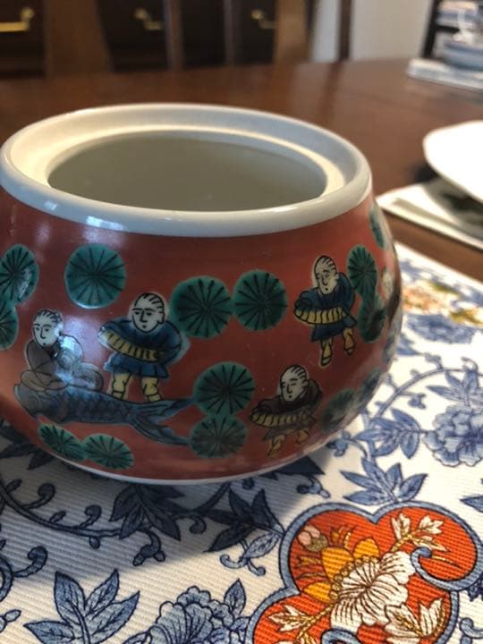 九谷祥花作、古九谷、昭和　蓋付きポット値下げ❗️