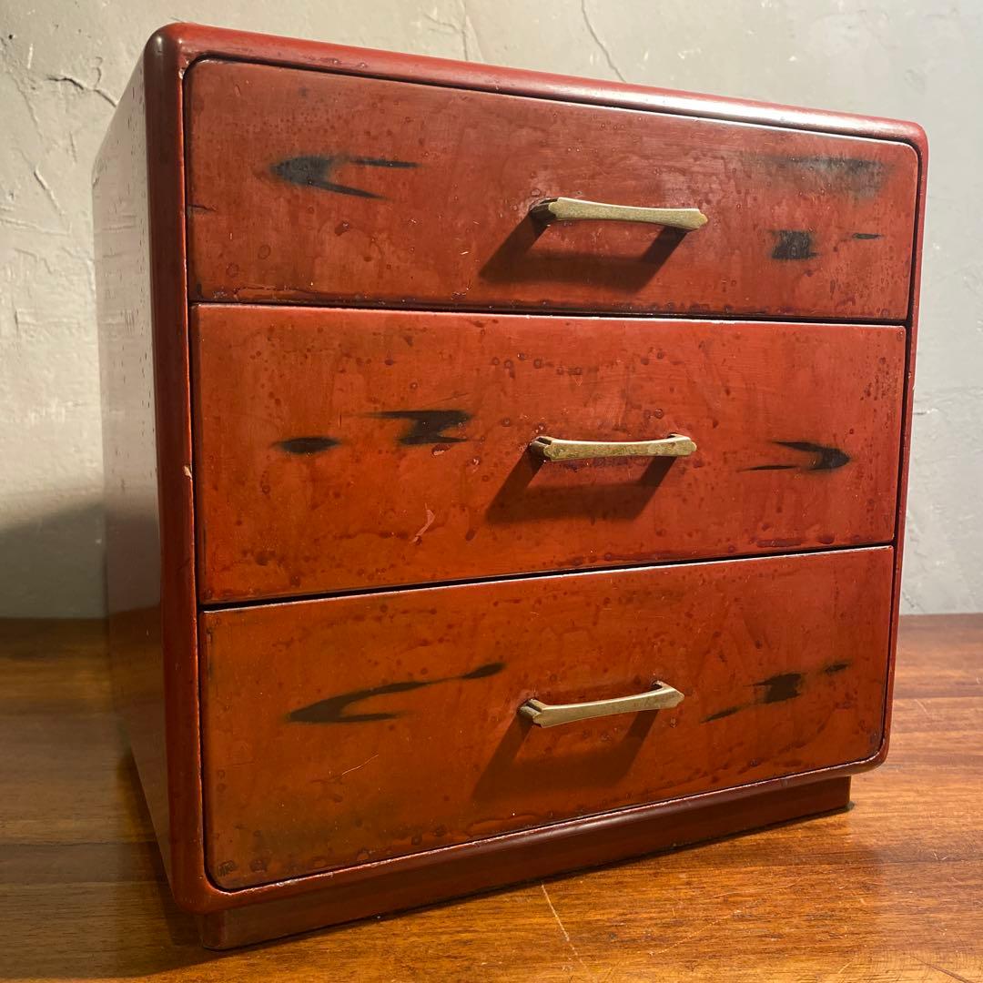 昭和レトロ 漆塗り三段小引き出し ミッドセンチュリー 古家具 古民家