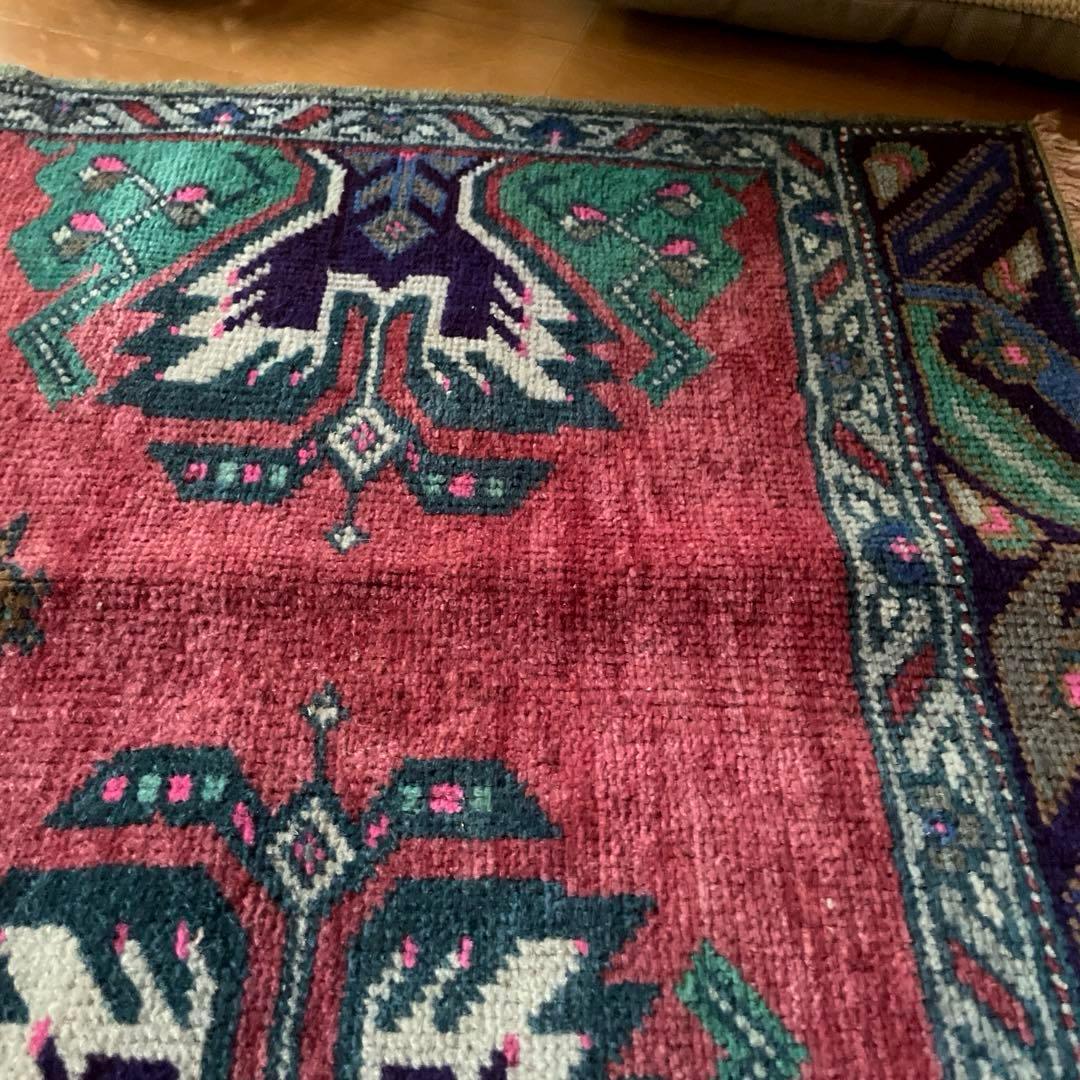 51×101 コーラルピンク　レアなウール　メダリオン　トルコヴィンテージラグ