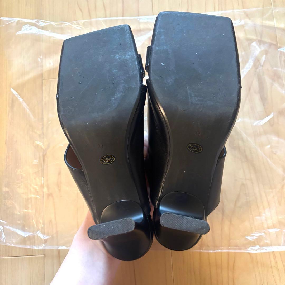 todayful Square Leather Sandals ブラック　37